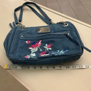 Nicole by Nicole Miller  Blue Floral Embroidered Shoulder Bag-no flaws